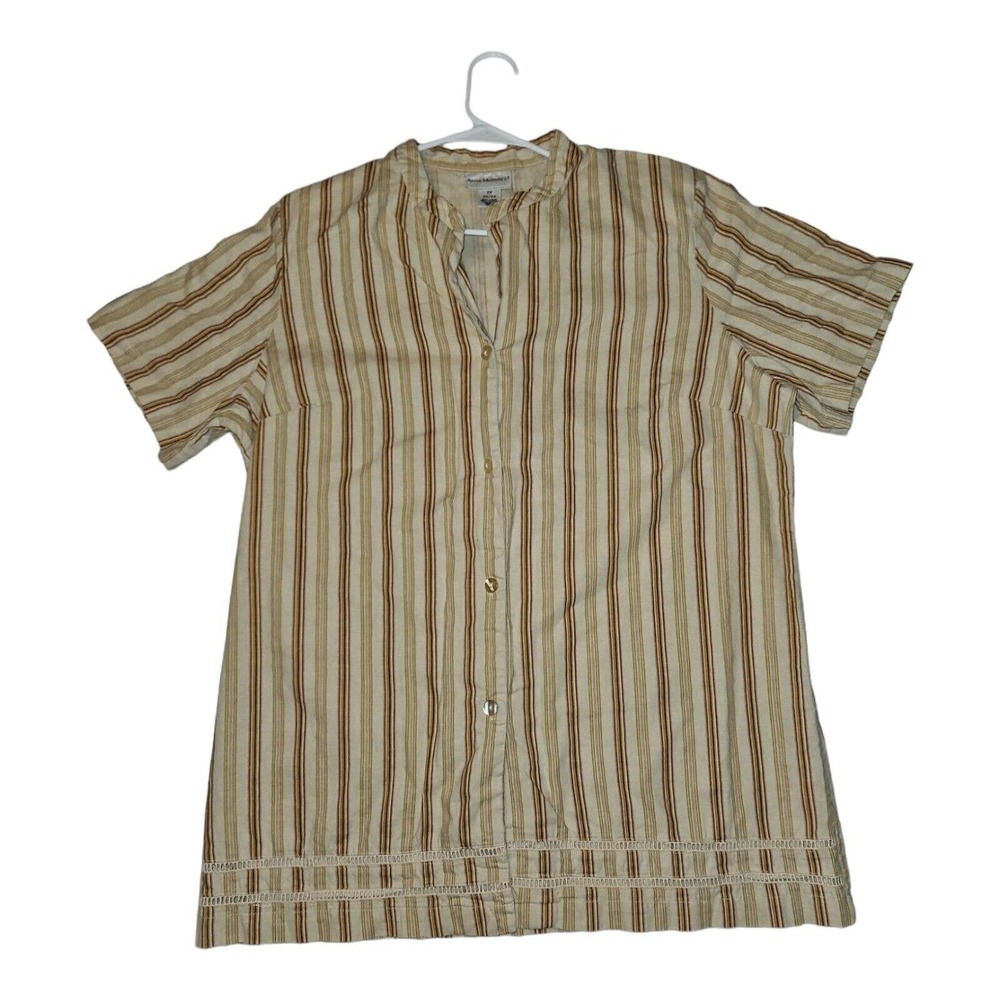 Anna Maxwell Blouse 2X 22/24 Women's Button Up Short Sleeve Linen/Cotton